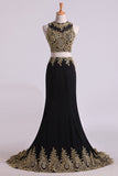 Hot Mermaid Two-Piece Party Dresses Scoop Sweep/Brush Spandex With Gold Applique