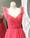 Hot Off The Shoulder Tulle Prom Dresses Lace Up With Split Rjerdress
