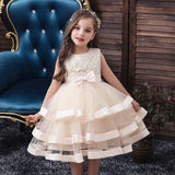 Hot Princess Champagne Scoop Sleeveless Tulle Flower Girl Dress With Applique & Bowknot