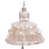 Hot Princess Champagne Scoop Sleeveless Tulle Flower Girl Dress With Applique & Bowknot Rjerdress