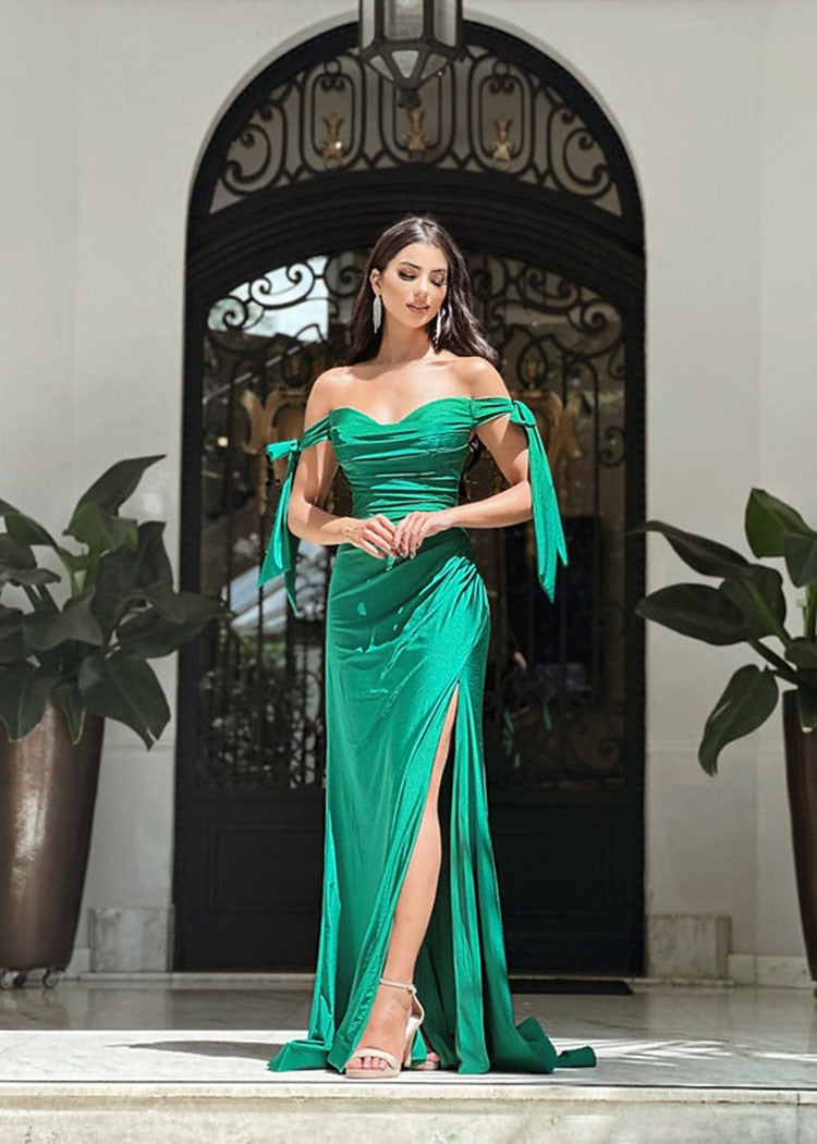 Hot Prom Dresses Mermaid Off The Shoulder Zipper Up With Slit Rjerdress