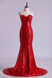 Hot Red Mermaid/Trumpet Party Dresses Sweetheart Sequined Bodice