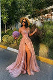 Hot Sale A Line Blush Pink Sweetheart Floor Length Prom Dress With Sequin
