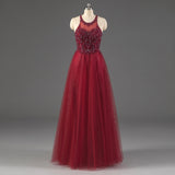 Hot Sale Crew Tulle Red Long Party Dresses