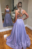 Hot Sale Two Piece Halter Sequins Prom Dresses Open Back Evening Gowns