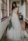 Hot Sale V Neck Lace Open Back Beautiful Wedding Dresses Rjerdress
