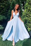 Hot Sale V Neck Long Prom Dresses With Split Simple Cheap Bridesmaid Dresses Rjerdress