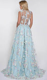 Hot Selling Deep V-neck Light Sky Blue Prom Dress with Flowers RJS547 Rjerdress