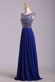 Hot Selling Formal Dresses Dark Royal Blue A-Line Scoop Floor-Length Chiffon Rjerdress