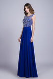 Hot Selling Formal Dresses Dark Royal Blue A-Line Scoop Floor-Length Chiffon Rjerdress