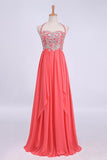 Hot Selling Formal Dresses Halter A-Line Floor Length Chiffon Color Watermelon Only Cheap Rjerdress