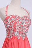 Hot Selling Formal Dresses Halter A-Line Floor Length Chiffon Color Watermelon Only Cheap Rjerdress