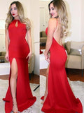 Hot Sexy Halter Mermaid Split-Front Red Prom/Evening Dress with Keyhole Rjerdress
