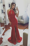 Hot Sexy Halter Mermaid Split-Front Red Prom/Evening Dress with Keyhole Rjerdress