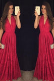 Hot Sexy V-neck Red Dresses/Lace Long Dress RJS425 Rjerdress