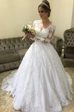 Hot Sweetheart Long Sleeves Ball Gown Tulle Wedding Dresses With Applique