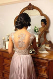 Hot V-Neck Chiffon Tulle Appliques Lace Cap Straps Sleeveless Beads Bridesmaid Dress RJS697 Rjerdress