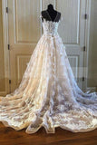 Ivory And Champagne Long Cap Sleeves Lace Tulle Wedding Dresses Rjerdress
