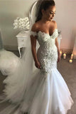 Ivory Lace Mermaid Off the Shoulder Sweetheart Appliques Wedding Dresses Rjerdress