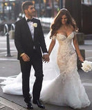 Ivory Lace Mermaid Off the Shoulder Sweetheart Appliques Wedding Dresses uk RJS304 Rjerdress