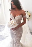 Ivory Lace Mermaid Off the Shoulder Sweetheart Appliques Wedding Dresses uk RJS304