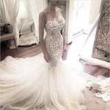 Ivory Mermaid Backless Spaghetti Straps Court Train Lace Tulle Wedding Dress Rjerdress