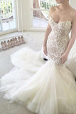 Ivory Mermaid Backless Spaghetti Straps Court Train Lace Tulle Wedding Dress