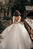 Ivory Straps A Line With Sequins Sleeveless Wedding Dresses Rjerdress