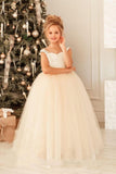 Jewel Flower Girl Dresses Applique Bodice Ball Gown Tulle Covered Button Rjerdress
