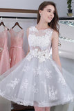 Knee-length Sleeveless Short Cute A-line Lace Appliques Tulle Homecoming Graduation Dress RJS252
