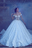Lace A Line Off The Shoulder Wedding Dresses With Applique Chapel Train Rjerdress