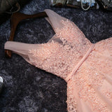 Lace Appliqued Tulle Blush Pink Short Cocktail Dress Hoco Dress RJS879 Rjerdress