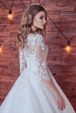 Lace Appliques Half Sleeve Romantic White Ball Gown Tulle Lace up Wedding Dress Rjerdress