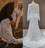 Lace Appliques Mermaid Long Sleeves Chapel Train Wedding Dress RJS295 Rjerdress
