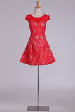 Lace Bateau Hoco Dress A Line Red Short/Mini Rjerdress