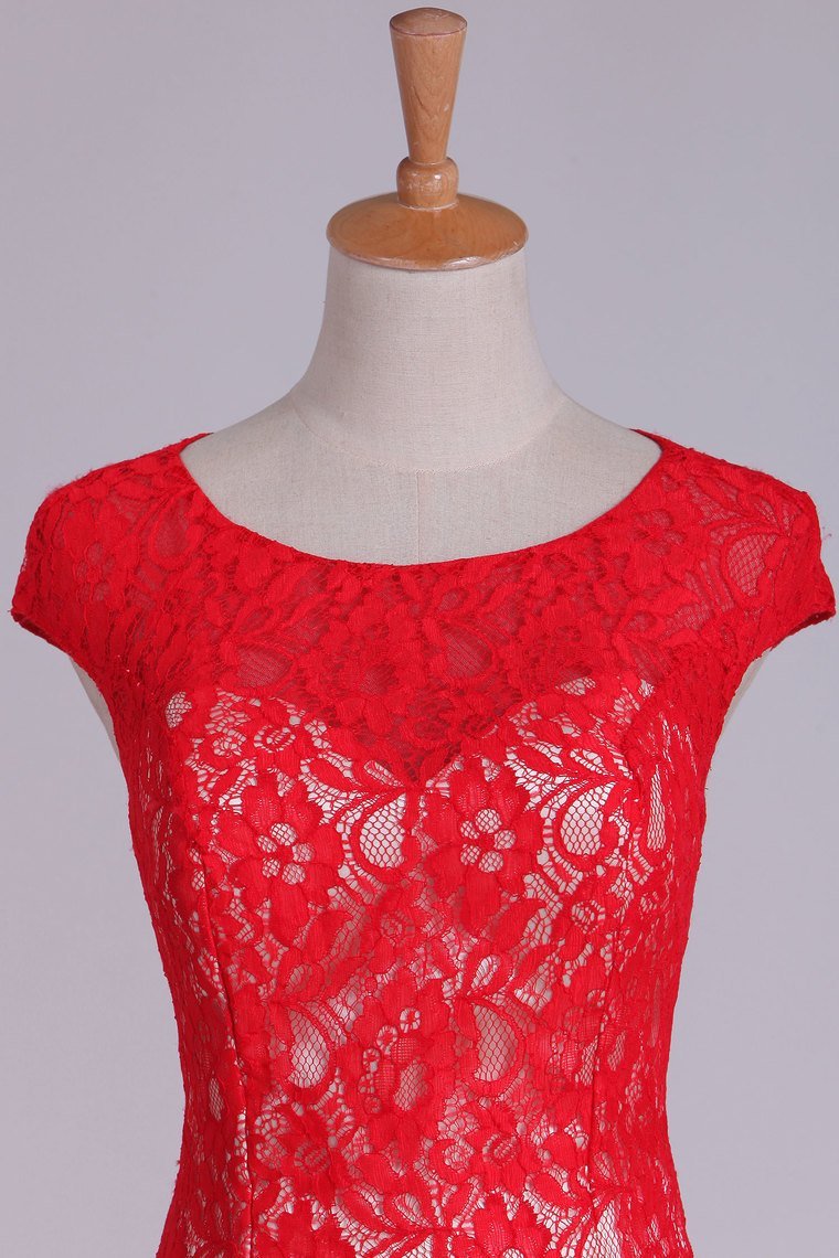 Lace Bateau Hoco Dress A Line Red Short/Mini Rjerdress