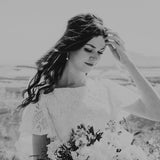 Lace Bohemian Boat Neck Bride Dress Short Sleeves Beach Destination Wedding Gowns Rjerdress