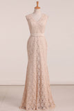 Lace Bridesmaid Dresses V Neck Open Back With Beading And Sash Rjerdress