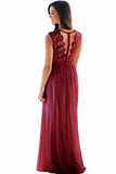 Lace Chiffon Formal Dresses A Line Round Neck Long Evening Dresses Rjerdress