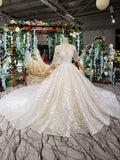 Lace Half Sleeve Round Neck Ball Gown Bridal Dresses Fashion Beads Wedding Gown RJS775 Rjerdress