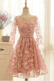 Lace Homecoming Dresses A Line Long Sleeves With Sash/Ribbon Rjerdress