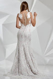 Lace Mermaid Ivory Scoop Wedding Dresses Bohemian Long with Train Bride Dresses RJS503