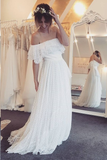 Lace Prom Dresses A-line Off-the-shoulder One Polka Dot Long Wedding Dresses Rjerdress
