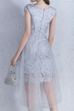 Lace & Tulle Scoop Cap Sleeves Sheath Above Knee Length Homecoming Dresses Rjerdress