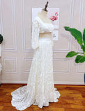 Lace Two Pieces Square Neck 3/4 Puffy Sleeve Beach Bohemian Wedding Dresses Rjerdress
