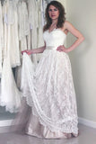 Lace Wedding Dresses Sweetheart With Sash Floor Length Covered Button Rjerdress