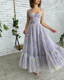 Lavender A Line Straps Homecoming Dress for Teens with Appliques Appliqued Cocktail Dress