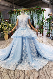 Light Sky Blue Gorgeous Dress With Flowers, Ball Gown Quinceanera Dress With Beads
