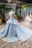 Light Sky Blue Gorgeous Dress With Flowers, Ball Gown Quinceanera Dress With Beads Rjerdress