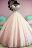 Light orange organza beading see-through long prom dress princess ball gown prom dresses Rjerdress
